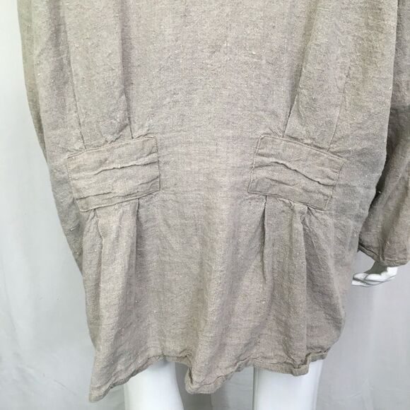 Flax Tan 100% Linen Oversized Lagenlook Button Shirt Jacket Shaket L - Picture 10 of 13